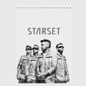 Скетчбук с принтом Starset Band в Екатеринбурге, 100% бумага
 | 48 листов, плотность листов — 100 г/м2, плотность картонной обложки — 250 г/м2. Листы скреплены сверху удобной пружинной спиралью | logo | rock | starset | лого | рок | старсет