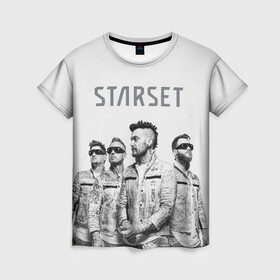 Женская футболка 3D с принтом Starset Band в Екатеринбурге, 100% полиэфир ( синтетическое хлопкоподобное полотно) | прямой крой, круглый вырез горловины, длина до линии бедер | logo | rock | starset | лого | рок | старсет