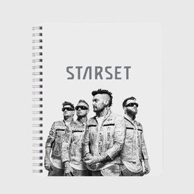 Тетрадь с принтом Starset Band в Екатеринбурге, 100% бумага | 48 листов, плотность листов — 60 г/м2, плотность картонной обложки — 250 г/м2. Листы скреплены сбоку удобной пружинной спиралью. Уголки страниц и обложки скругленные. Цвет линий — светло-серый
 | logo | rock | starset | лого | рок | старсет