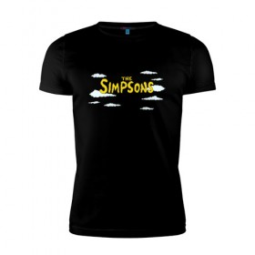 Мужская футболка премиум с принтом Симпсоны в Екатеринбурге, 92% хлопок, 8% лайкра | приталенный силуэт, круглый вырез ворота, длина до линии бедра, короткий рукав | simpson | simpsons | заставка | логотип | надпись | название | небо | облака | семейка | симпсон | симпсоны | шрифт