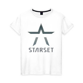 Женская футболка хлопок с принтом Starset в Екатеринбурге, 100% хлопок | прямой крой, круглый вырез горловины, длина до линии бедер, слегка спущенное плечо | Тематика изображения на принте: logo | rock | starset | лого | рок | старсет
