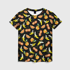 Женская футболка 3D с принтом Рик и Морти фрукты в Екатеринбурге, 100% полиэфир ( синтетическое хлопкоподобное полотно) | прямой крой, круглый вырез горловины, длина до линии бедер | vdzajul | морти | рик | рик и морти