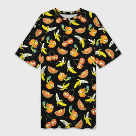 Платье-футболка 3D с принтом Рик и Морти фрукты в Екатеринбурге,  |  | vdzajul | морти | рик | рик и морти
