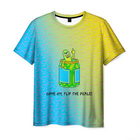 Мужская футболка 3D с принтом Pickle Rick в Екатеринбурге, 100% полиэфир | прямой крой, круглый вырез горловины, длина до линии бедер | pickle | rick and morty | vdkovmar | банка | огурец | палец | прикол | рик и морти