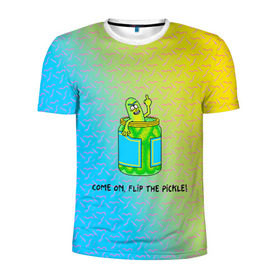 Мужская футболка 3D спортивная с принтом Pickle Rick в Екатеринбурге, 100% полиэстер с улучшенными характеристиками | приталенный силуэт, круглая горловина, широкие плечи, сужается к линии бедра | pickle | rick and morty | vdkovmar | банка | огурец | палец | прикол | рик и морти