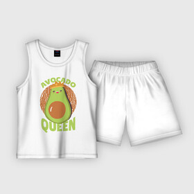Детская пижама с шортами хлопок с принтом Авокадо Королева в Екатеринбурге,  |  | avocado | queen | авокадо | королева | королевы | надписи | надпись