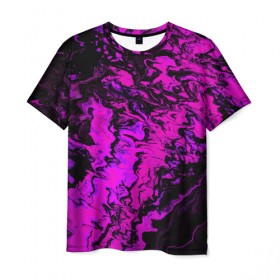 Мужская футболка 3D с принтом Пурпурные краски в Екатеринбурге, 100% полиэфир | прямой крой, круглый вырез горловины, длина до линии бедер | abstract | acrylic | art | color | liquid | modern | paint | painting | splash | абстракция | акрил | арт | брызги | жидкость | искусство | краска | рисунок | современный