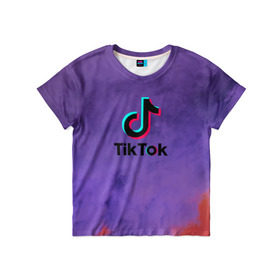 Детская футболка 3D с принтом TikTok в Екатеринбурге, 100% гипоаллергенный полиэфир | прямой крой, круглый вырез горловины, длина до линии бедер, чуть спущенное плечо, ткань немного тянется | 