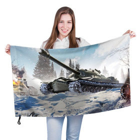 Флаг 3D с принтом ТАНК WINTER в Екатеринбурге, 100% полиэстер | плотность ткани — 95 г/м2, размер — 67 х 109 см. Принт наносится с одной стороны | game | tank | war | боевой танк | война | выстрел | дым | игра | искры | огонь | пламя | танк | танки | танкист | техника