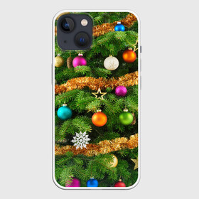 Чехол для iPhone 13 с принтом Живая новогодняя ёлка в Екатеринбурге,  |  | Тематика изображения на принте: гирлянда | елка | ёлочные игрушки | ель | конфетти | мишура | новый год | пихта | снежинки | украшения | хвоя