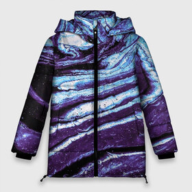 Женская зимняя куртка 3D с принтом Фиолетовые краски металлик в Екатеринбурге, верх — 100% полиэстер; подкладка — 100% полиэстер; утеплитель — 100% полиэстер | длина ниже бедра, силуэт Оверсайз. Есть воротник-стойка, отстегивающийся капюшон и ветрозащитная планка. 

Боковые карманы с листочкой на кнопках и внутренний карман на молнии | 