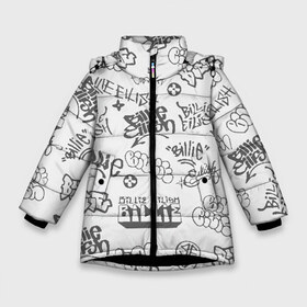 Зимняя куртка для девочек 3D с принтом Billie Eilish Graffiti Gray в Екатеринбурге, ткань верха — 100% полиэстер; подклад — 100% полиэстер, утеплитель — 100% полиэстер. | длина ниже бедра, удлиненная спинка, воротник стойка и отстегивающийся капюшон. Есть боковые карманы с листочкой на кнопках, утяжки по низу изделия и внутренний карман на молнии. 

Предусмотрены светоотражающий принт на спинке, радужный светоотражающий элемент на пуллере молнии и на резинке для утяжки. | Тематика изображения на принте: billie | eilish | graffiti | grunge | айлиш | беляш | беляшик | билли | биляш | граффити | татуировки