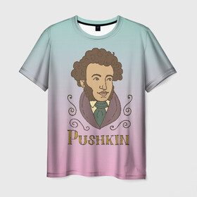 Мужская футболка 3D с принтом А.С.Пушкин в Екатеринбурге, 100% полиэфир | прямой крой, круглый вырез горловины, длина до линии бедер | а.с.пушкин | знания | классик | литература | писатели | писатель | писатель классик | пушкин | школа | школьная программа