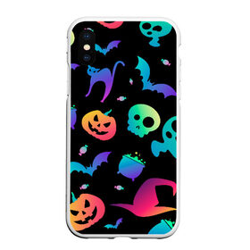 Чехол для iPhone XS Max матовый с принтом Rainbow Halloween в Екатеринбурге, Силикон | Область печати: задняя сторона чехла, без боковых панелей | diy | ghost | halloween | horror | makeup | scary | trick or treat | вампир | ведьма | кошка | луна | магия | новинки | ночь | тыква | хэллоуин