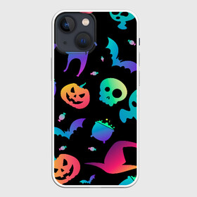 Чехол для iPhone 13 mini с принтом RAINBOW HALLOWEEN | ХЭЛЛУИН в Екатеринбурге,  |  | diy | ghost | halloween | horror | makeup | scary | trick or treat | вампир | ведьма | кошка | луна | магия | новинки | ночь | тыква | хэллоуин