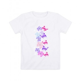 Детская футболка хлопок с принтом Цветы И Бабочки в Екатеринбурге, 100% хлопок | круглый вырез горловины, полуприлегающий силуэт, длина до линии бедер | бабочки | красота | милота | рисунок | цветы | цветы и бабочки