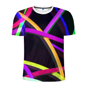 Мужская футболка 3D спортивная с принтом Светящиеся полосы в Екатеринбурге, 100% полиэстер с улучшенными характеристиками | приталенный силуэт, круглая горловина, широкие плечи, сужается к линии бедра | abstract | neon | абстрактно | абстрактный | абстракция | линии | неон | неонка | неоновая | неоновые | неоновый | полоски | полосы | разноцветные | светящиеся | цветные