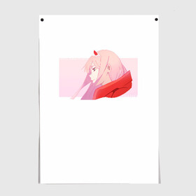 Постер с принтом Darling In The Franxx в Екатеринбурге, 100% бумага
 | бумага, плотность 150 мг. Матовая, но за счет высокого коэффициента гладкости имеет небольшой блеск и дает на свету блики, но в отличии от глянцевой бумаги не покрыта лаком | 02 | anime | darling in the franxx | hiro | manga | zero two | аниме | ахегао | любимый во франксе | манга | милый во франксе | ноль два | хиро