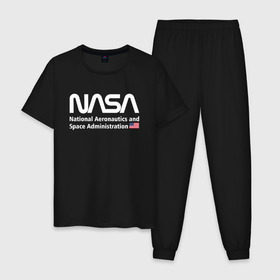 Мужская пижама хлопок с принтом NASA в Екатеринбурге, 100% хлопок | брюки и футболка прямого кроя, без карманов, на брюках мягкая резинка на поясе и по низу штанин
 | alien | area 51 | nasa | space x | ufo | америка | американский | астронавт | звезды | земля | зона 51 | инопланетянин | космонавт | космос | луна | марс | наса | нло | планета | пришельцы | ракета | роскосмос | созвездие