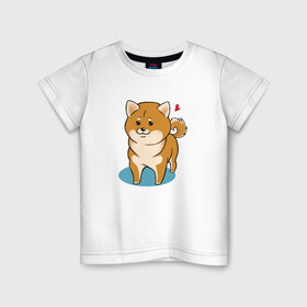 Детская футболка хлопок с принтом Шиба-ину в Екатеринбурге, 100% хлопок | круглый вырез горловины, полуприлегающий силуэт, длина до линии бедер | милашка | пёсик | пушистик | собака | шиба ину | щенок