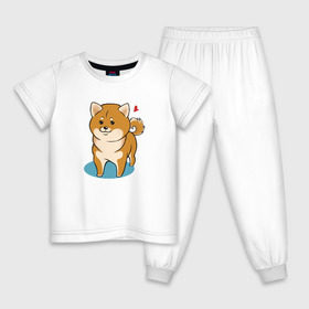 Детская пижама хлопок с принтом Шиба-ину в Екатеринбурге, 100% хлопок |  брюки и футболка прямого кроя, без карманов, на брюках мягкая резинка на поясе и по низу штанин
 | Тематика изображения на принте: милашка | пёсик | пушистик | собака | шиба ину | щенок