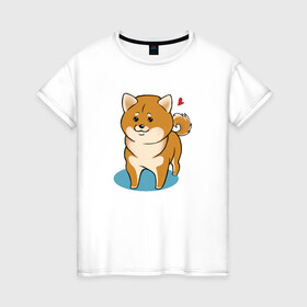 Женская футболка хлопок с принтом Шиба-ину в Екатеринбурге, 100% хлопок | прямой крой, круглый вырез горловины, длина до линии бедер, слегка спущенное плечо | милашка | пёсик | пушистик | собака | шиба ину | щенок