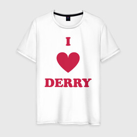 Мужская футболка хлопок с принтом I Love Derry в Екатеринбурге, 100% хлопок | прямой крой, круглый вырез горловины, длина до линии бедер, слегка спущенное плечо. | clown | derry | it | lover | pennywise | stephen king | дерри | клоун | оно | пеннивайз | стивен кинг