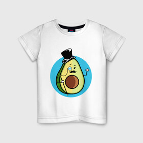 Детская футболка хлопок с принтом Mr. Avocado в Екатеринбурге, 100% хлопок | круглый вырез горловины, полуприлегающий силуэт, длина до линии бедер | Тематика изображения на принте: авокадо | еда | сеньор | сноб | усы | фрукты