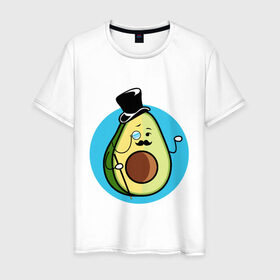 Мужская футболка хлопок с принтом Mr. Avocado в Екатеринбурге, 100% хлопок | прямой крой, круглый вырез горловины, длина до линии бедер, слегка спущенное плечо. | авокадо | еда | сеньор | сноб | усы | фрукты