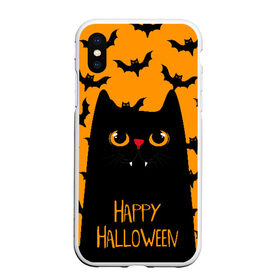 Чехол для iPhone XS Max матовый с принтом Happy halloween в Екатеринбурге, Силикон | Область печати: задняя сторона чехла, без боковых панелей | halloween | horror | вампир | кот | кот вампир | котик | кошка | летучие мыши | мыши | пятница 13 | страшилки | страшно | ужасы | хоррор | хэллоуин