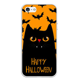 Чехол для iPhone 5/5S матовый с принтом Happy halloween в Екатеринбурге, Силикон | Область печати: задняя сторона чехла, без боковых панелей | Тематика изображения на принте: halloween | horror | вампир | кот | кот вампир | котик | кошка | летучие мыши | мыши | пятница 13 | страшилки | страшно | ужасы | хоррор | хэллоуин