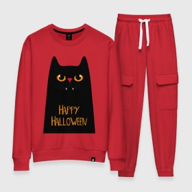 Женский костюм хлопок с принтом Happy halloween в Екатеринбурге, 100% хлопок | на свитшоте круглая горловина, мягкая резинка по низу. Брюки заужены к низу, на них два вида карманов: два 