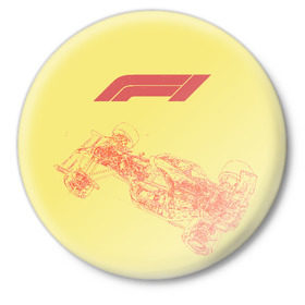 Значок с принтом F1 в Екатеринбурге,  металл | круглая форма, металлическая застежка в виде булавки | Тематика изображения на принте: 