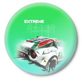 Значок с принтом Extrime Racer в Екатеринбурге,  металл | круглая форма, металлическая застежка в виде булавки | auto | motorsport | racing | авто
