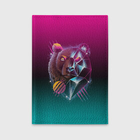 Обложка для автодокументов с принтом RETRO CYBER BEAR NEON в Екатеринбурге, натуральная кожа |  размер 19,9*13 см; внутри 4 больших “конверта” для документов и один маленький отдел — туда идеально встанут права | Тематика изображения на принте: hotline miami | neon | outrun | outrun electro | retro | retrowave | synth | synthwave | неон | ретро | хотлайн майами