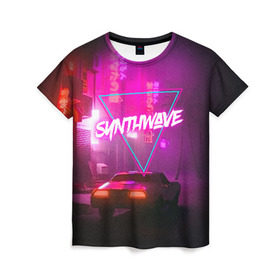 Женская футболка 3D с принтом SYNTHWAVE / RETROWAVE в Екатеринбурге, 100% полиэфир ( синтетическое хлопкоподобное полотно) | прямой крой, круглый вырез горловины, длина до линии бедер | hotline miami | neon | new retro wave | outrun | outrun electro | retro | retrowave | synth | synthwave | неон | ретро | хотлайн майами