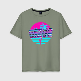 Женская футболка хлопок Oversize с принтом RETROWAVE  в Екатеринбурге, 100% хлопок | свободный крой, круглый ворот, спущенный рукав, длина до линии бедер
 | hotline miami | neon | new retro wave | outrun | outrun electro | retro | retrowave | synth | synthwave | неон | ретро | хотлайн майами