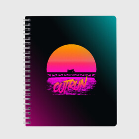 Тетрадь с принтом OUTRUN RETROWAVE в Екатеринбурге, 100% бумага | 48 листов, плотность листов — 60 г/м2, плотность картонной обложки — 250 г/м2. Листы скреплены сбоку удобной пружинной спиралью. Уголки страниц и обложки скругленные. Цвет линий — светло-серый
 | hotline miami | neon | new retro wave | outrun | outrun electro | retro | retrowave | synth | synthwave | неон | ретро | хотлайн майами