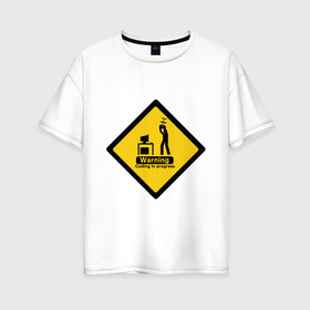 Женская футболка хлопок Oversize с принтом Coding in progress в Екатеринбурге, 100% хлопок | свободный крой, круглый ворот, спущенный рукав, длина до линии бедер
 | админ | айтишник | ит | кодер | программист | психанул | сисадмин