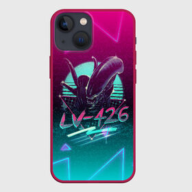 Чехол для iPhone 13 mini с принтом НЕОНОВЫЙ ЧУЖОЙ в Екатеринбурге,  |  | alien | hotline miami | neon | new retro wave | outrun | outrun electro | retro | retrowave | synth | synthwave | неон | ретро | хищник | хотлайн майами | чужой