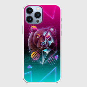 Чехол для iPhone 13 Pro Max с принтом RETRO CYBER BEAR NEON в Екатеринбурге,  |  | Тематика изображения на принте: hotline miami | neon | new retro wave | outrun | outrun electro | retro | retrowave | synth | synthwave | медведь | неон | ретро | хотлайн майами