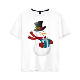Женская футболка хлопок Oversize с принтом Снеговик в Екатеринбурге, 100% хлопок | свободный крой, круглый ворот, спущенный рукав, длина до линии бедер
 | 