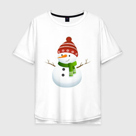 Мужская футболка хлопок Oversize с принтом Снеговик в Екатеринбурге, 100% хлопок | свободный крой, круглый ворот, “спинка” длиннее передней части | в подарок | дед мороз | зима | новогодние | новый год | подарок | рождество | с новым годом | снег | снеговик