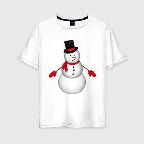 Женская футболка хлопок Oversize с принтом Снеговик в Екатеринбурге, 100% хлопок | свободный крой, круглый ворот, спущенный рукав, длина до линии бедер
 | 