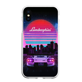 Чехол для iPhone XS Max матовый с принтом Lamborghini overdrive в Екатеринбурге, Силикон | Область печати: задняя сторона чехла, без боковых панелей | 80х | 90х | hotlinemimai | outrun | retrowave | synth | synthwave | гонки | дискотека | драйв | ламборгини | ламборджини | неоновые | ретро | светящиеся | скорость