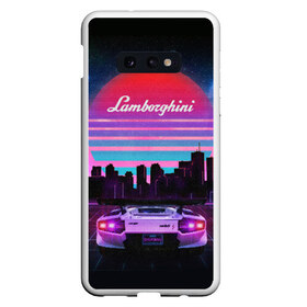 Чехол для Samsung S10E с принтом Lamborghini overdrive в Екатеринбурге, Силикон | Область печати: задняя сторона чехла, без боковых панелей | Тематика изображения на принте: 80х | 90х | hotlinemimai | outrun | retrowave | synth | synthwave | гонки | дискотека | драйв | ламборгини | ламборджини | неоновые | ретро | светящиеся | скорость