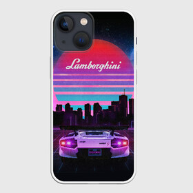 Чехол для iPhone 13 mini с принтом Lamborghini overdrive в Екатеринбурге,  |  | 80х | 90х | hotlinemimai | outrun | retrowave | synth | synthwave | гонки | дискотека | драйв | ламборгини | ламборджини | неоновые | ретро | светящиеся | скорость