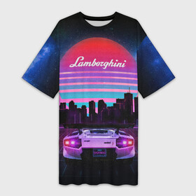 Платье-футболка 3D с принтом Lamborghini overdrive в Екатеринбурге,  |  | 80х | 90х | hotlinemimai | outrun | retrowave | synth | synthwave | гонки | дискотека | драйв | ламборгини | ламборджини | неоновые | ретро | светящиеся | скорость