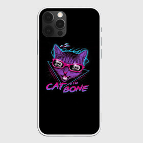 Чехол для iPhone 12 Pro с принтом Cat To The Bone в Екатеринбурге, силикон | область печати: задняя сторона чехла, без боковых панелей | 80 | bone | bones | cat | cyber | game | hotline | hotlinemiami | maiami | music | outrun | retro | retrowave | skull | synth | synthwave | игра | кибер | кот | кошка | ретро | череп