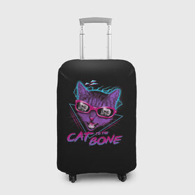 Чехол для чемодана 3D с принтом Cat To The Bone в Екатеринбурге, 86% полиэфир, 14% спандекс | двустороннее нанесение принта, прорези для ручек и колес | 80 | bone | bones | cat | cyber | game | hotline | hotlinemiami | maiami | music | outrun | retro | retrowave | skull | synth | synthwave | игра | кибер | кот | кошка | ретро | череп